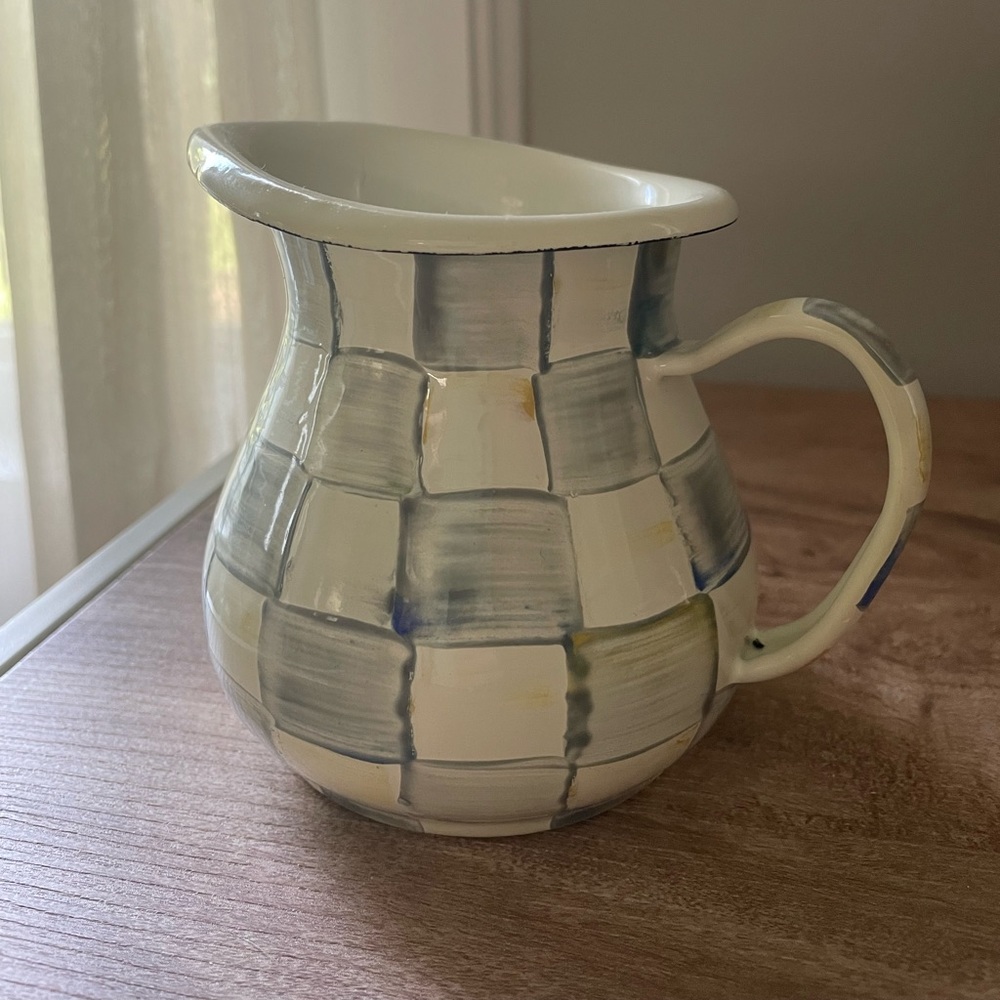 Mackenzie Childs Sterling Check Enamel Creamer